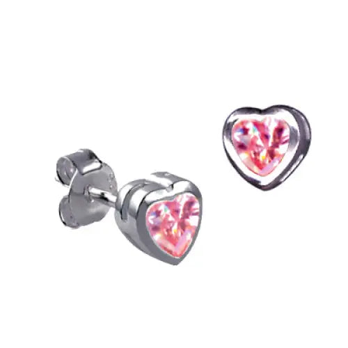 Sterling Silver Pink Cubic Zirconia Bezel Set Heart Stud