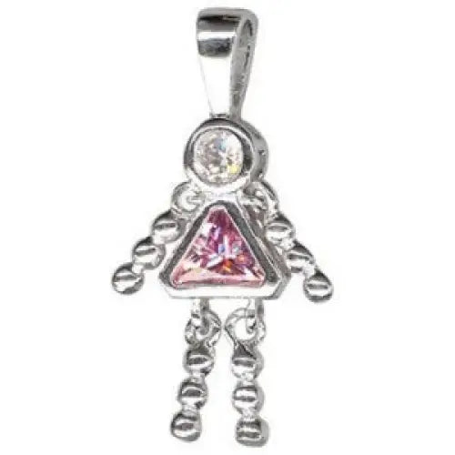 Sterling Silver Pink Cubic Zirconia Girl Gem Baby Pendant