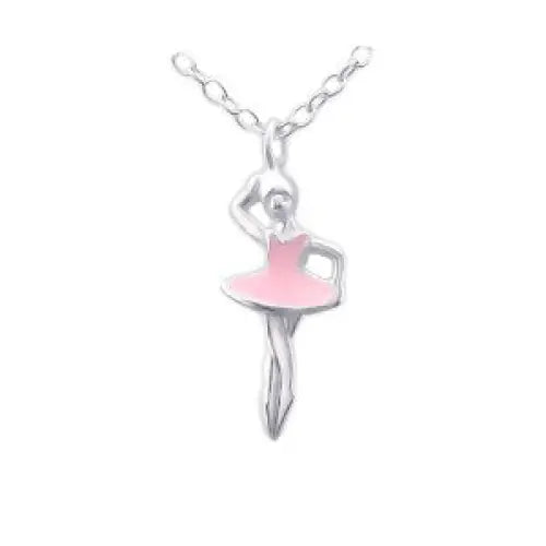 Sterling Silver Pink Enamel Ballerina Pendant With 40cm