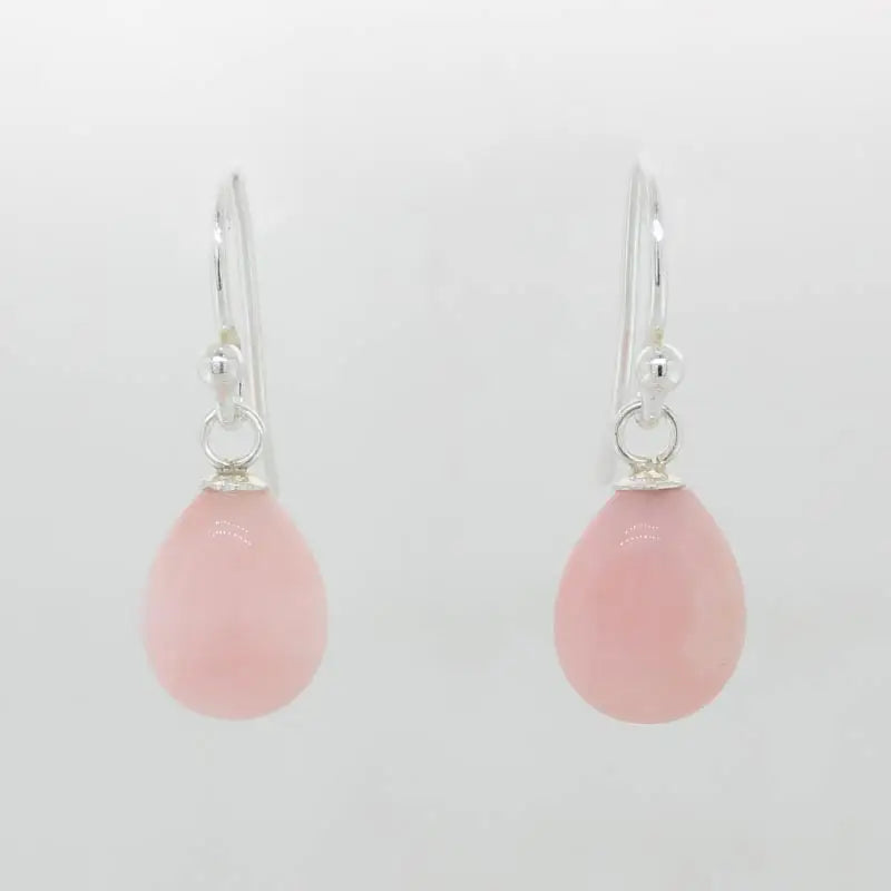 Sterling Silver Pink Opal A+ Grade 10mm x 8mm x 5mm Shepherd Hook Drop Earrings