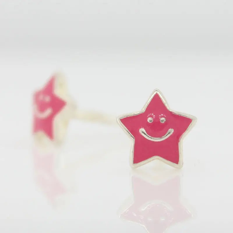 Sterling Silver Pink Smiley Stud Earrings