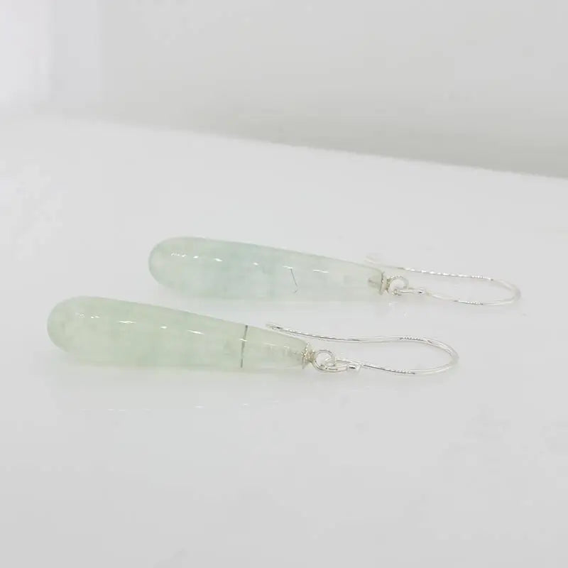 Sterling Silver Prehnite A+ 30mm x 7mm Shepherd Hook Drop Earrings