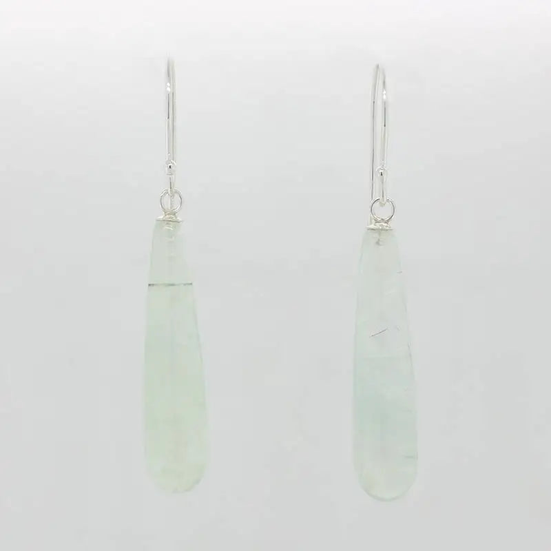 Sterling Silver Prehnite A+ 30mm x 7mm Shepherd Hook Drop Earrings