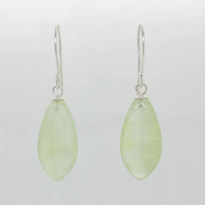 Sterling Silver Prehnite AA 20mm x 16mm  x 6mm Leaf Shape Drop Shepherd Hook Earrings