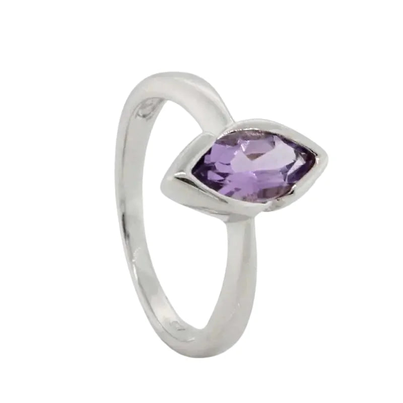 Sterling Silver Rhodium Plate Amethyst Marquise Ring