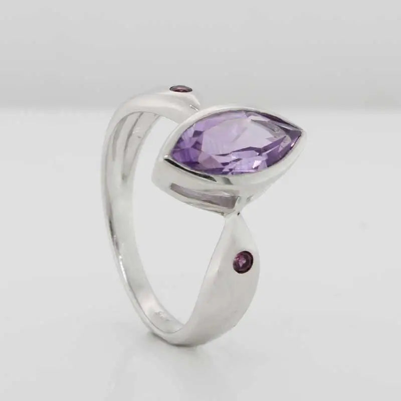 Sterling Silver Rhodium Plated Amethyst & Pink Tourmaline Ring