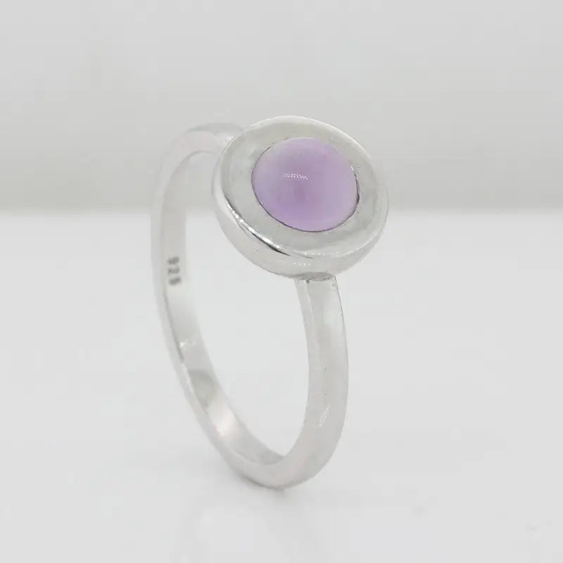 Sterling Silver Rhodium Plated Amethyst Round Ring