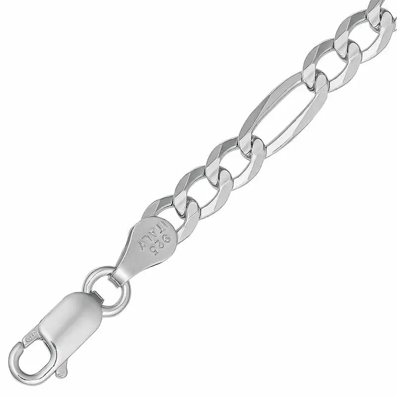 Sterling Silver Rhodium Plated Concave Figaro Bracelet 21cm