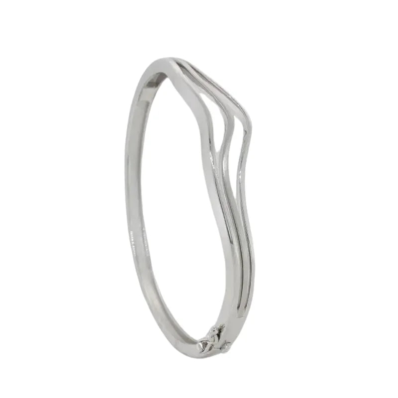 Sterling Silver Rhodium Plated Hinged Oval Bangle 10mm Wide