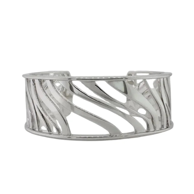Sterling Silver Rhodium Plated Oval Cuff (Bangle) 24mm Open