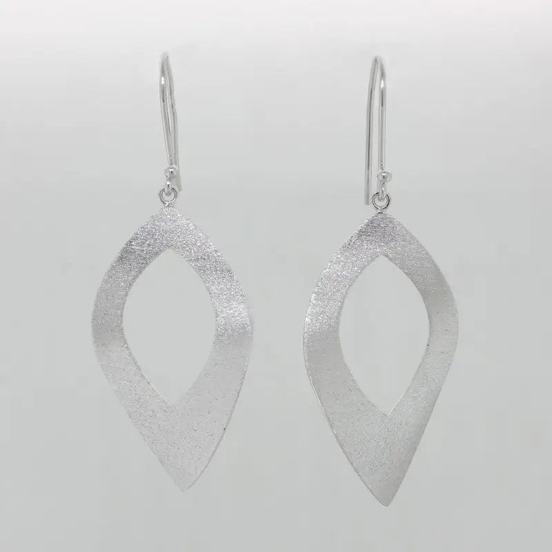 Sterling Silver Rhodium Plated Shepard Hook Satin & Diamond Dust Finish Open Teardrop