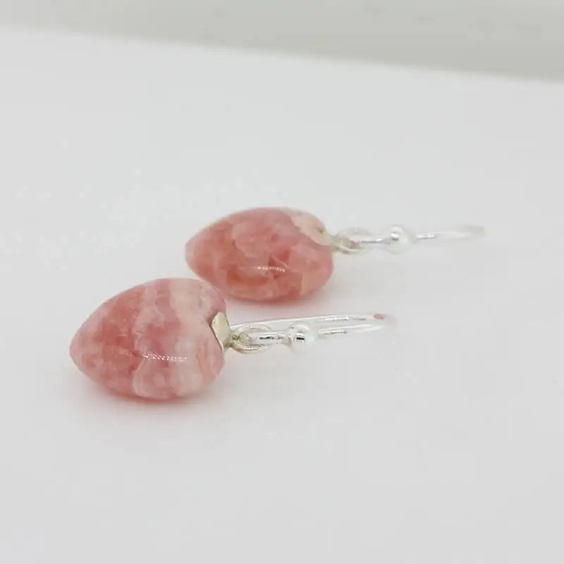 Sterling Silver Rhodochrosite A Grade 10mm Heart Shape Drop Shepherd Hook Earrings