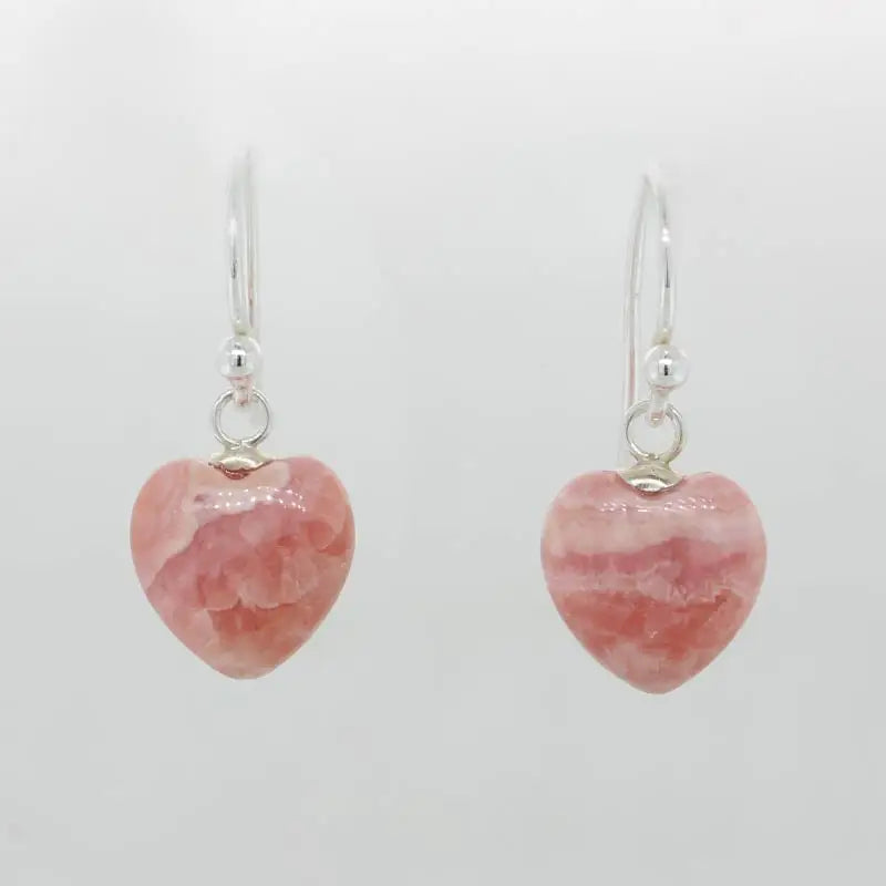 Sterling Silver Rhodochrosite A Grade 10mm Heart Shape Drop Shepherd Hook Earrings