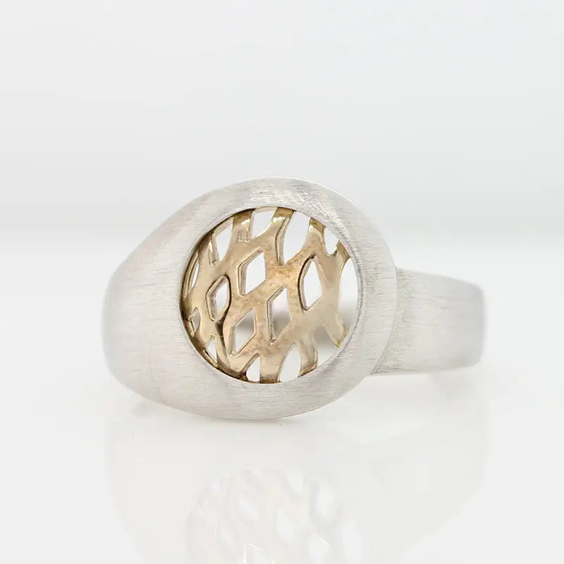 Sterling Silver Ring with 9 Carat Yellow Gold Weave Centre