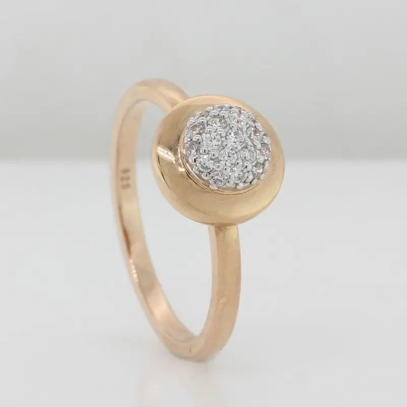 Sterling Silver Rose Gold Plate 10mm Round & Cubic Zirconia Ring