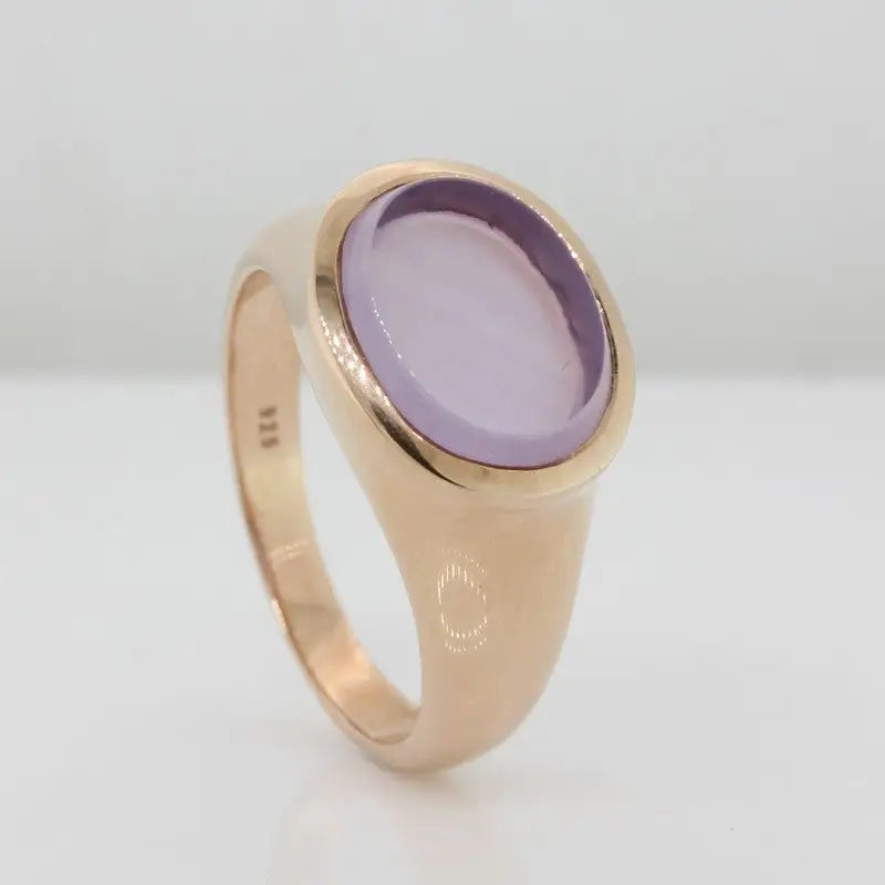 Sterling Silver Rose Gold Plate Amethyst Oval Ring