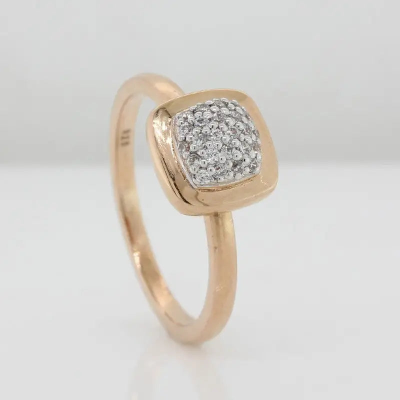 Sterling Silver Rose Gold Plate Cushion 9mm Cubic Zirconia Ring