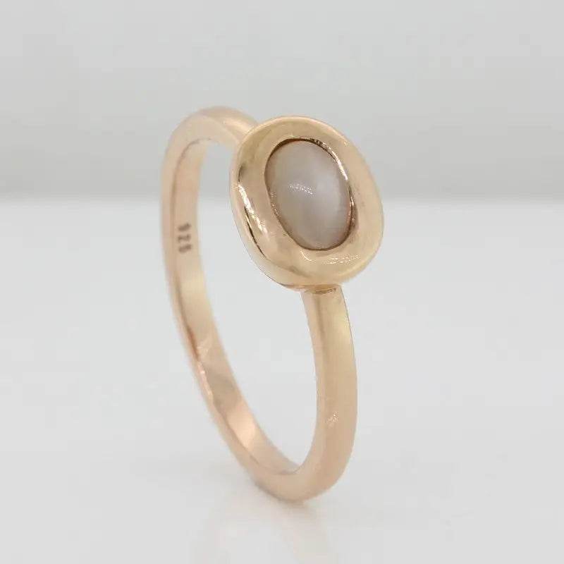 Sterling Silver Rose Gold Plate Grey Moonstone Oval Ring