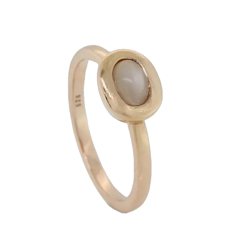 Sterling Silver Rose Gold Plate Grey Moonstone Oval Ring