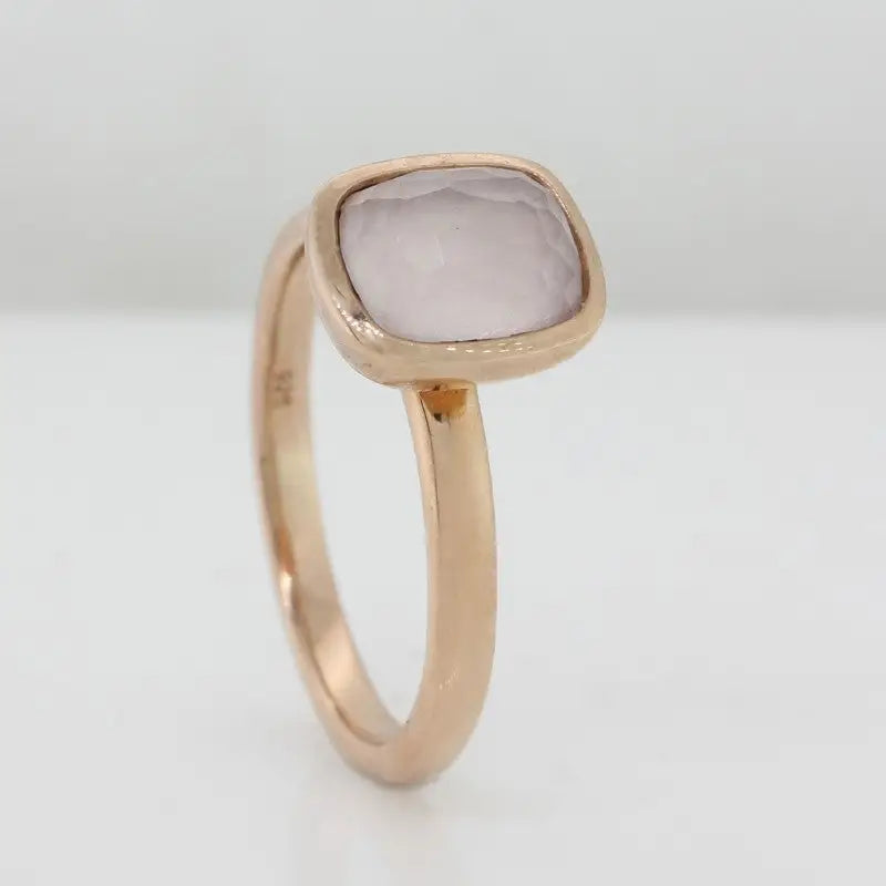 Sterling Silver Rose Gold Plate Rose Quartz Cushion Cut Ring 2