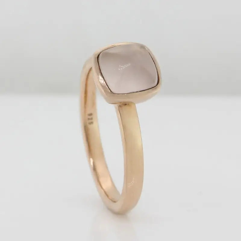 Sterling Silver Rose Gold Plate  Rose Quartz Cushion Cut Ring