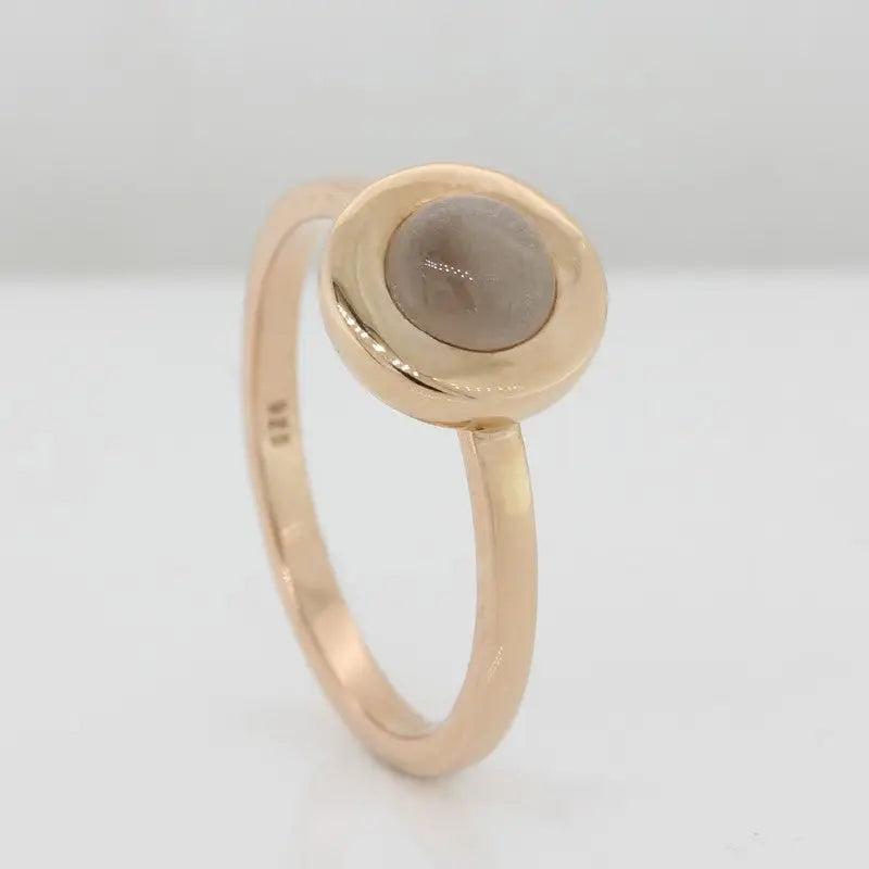 Sterling Silver Rose Gold Plate  Smoky Moonstone Round Ring