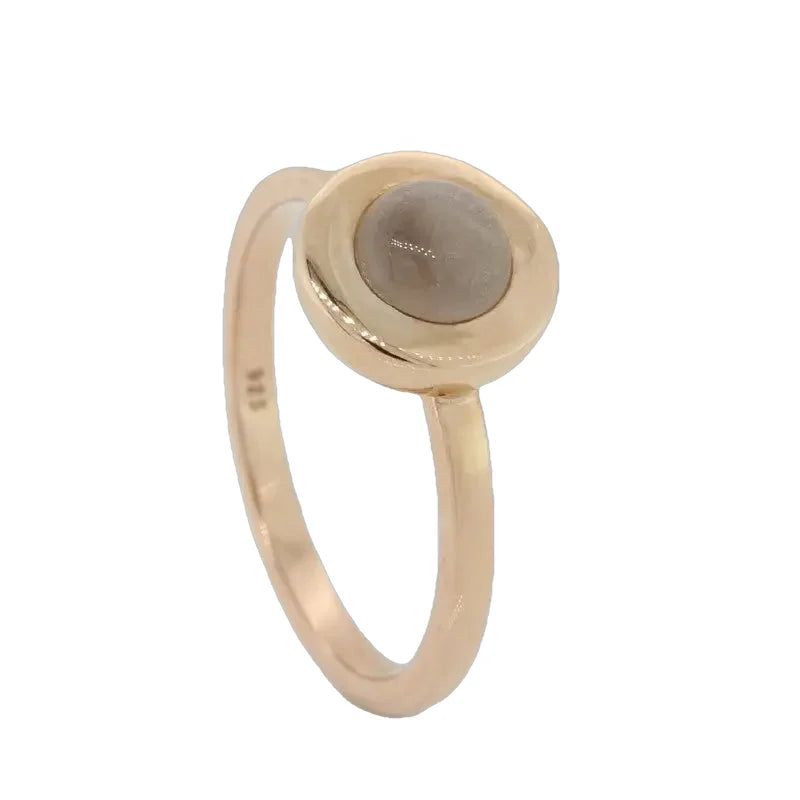 Sterling Silver Rose Gold Plate Smoky Moonstone Round Ring
