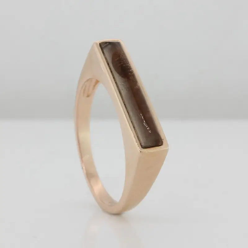 Sterling Silver Rose Gold Plate Smoky Quartz Flat Top Ring