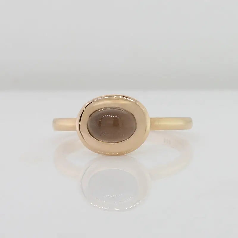 Sterling Silver Rose Gold Plate Smoky Quartz Oval Ring
