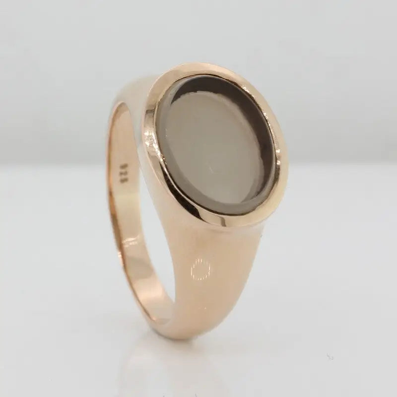 Sterling Silver Rose Gold Plate Smoky Quartz Oval Ring