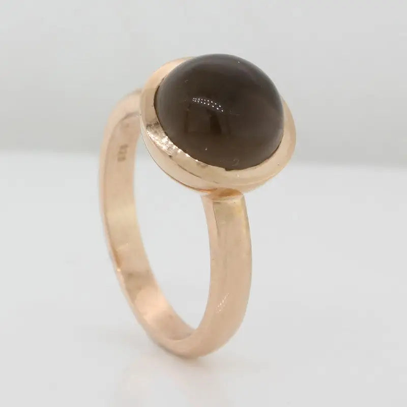 Sterling Silver Rose Gold Plate Smoky Quartz Round Ring 2