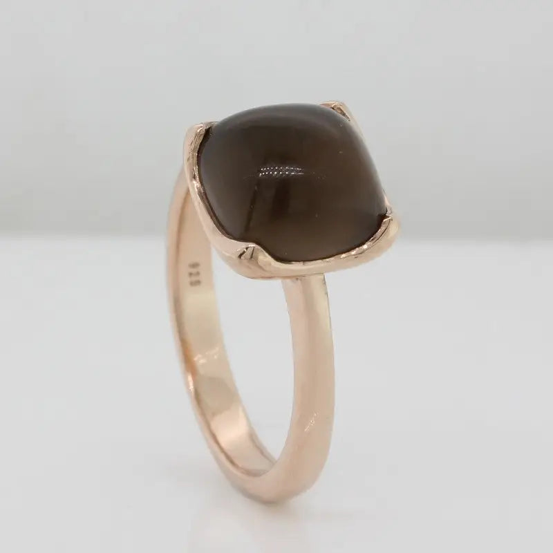 Sterling Silver Rose Gold Plate Smoky Quartz Round Ring 3