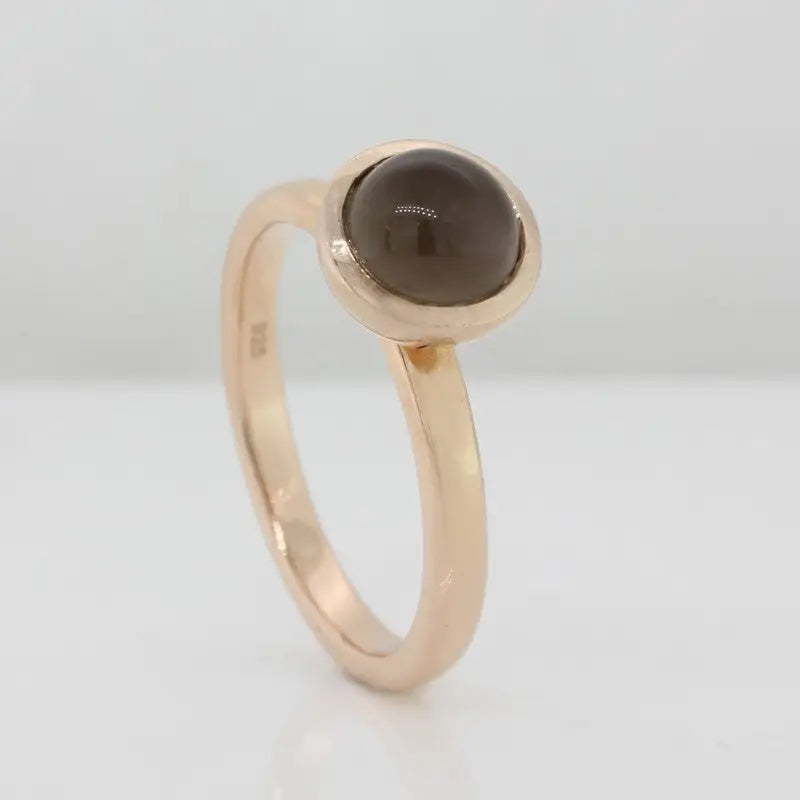 Sterling Silver Rose Gold Plate Smoky Quartz Round Ring