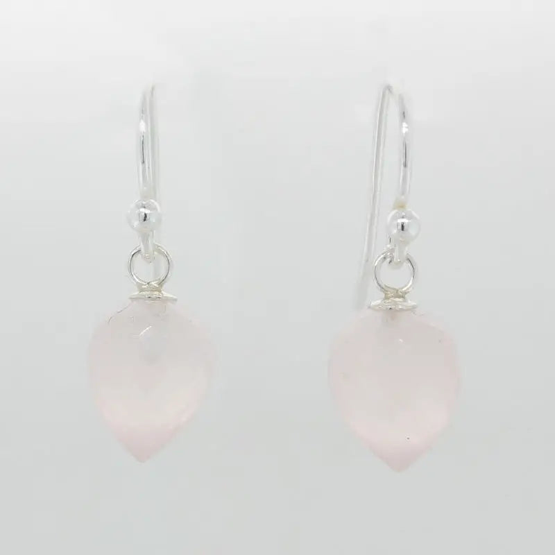 Sterling Silver Rose Quartz  A+ Grade 10mm x 8mm Inverted Briolette Drop Shepherd Hook Earrings