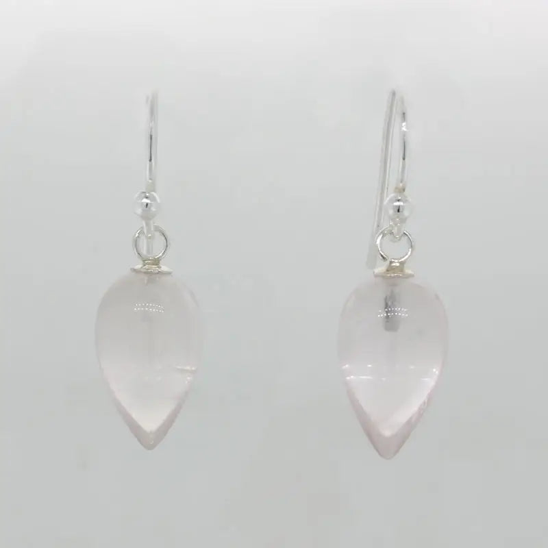 Sterling Silver Rose Quartz  A+ Grade 13mm x 8mm Smooth Inverted  Drop Shepherd Hook Earrings