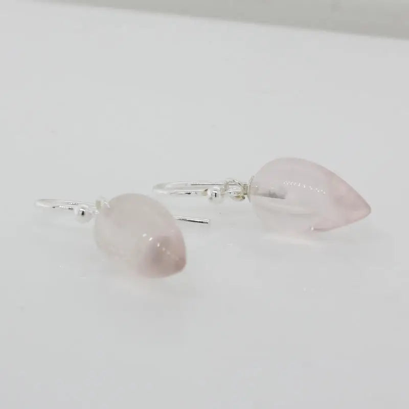 Sterling Silver Rose Quartz  A+ Grade 13mm x 8mm Smooth Inverted  Drop Shepherd Hook Earrings