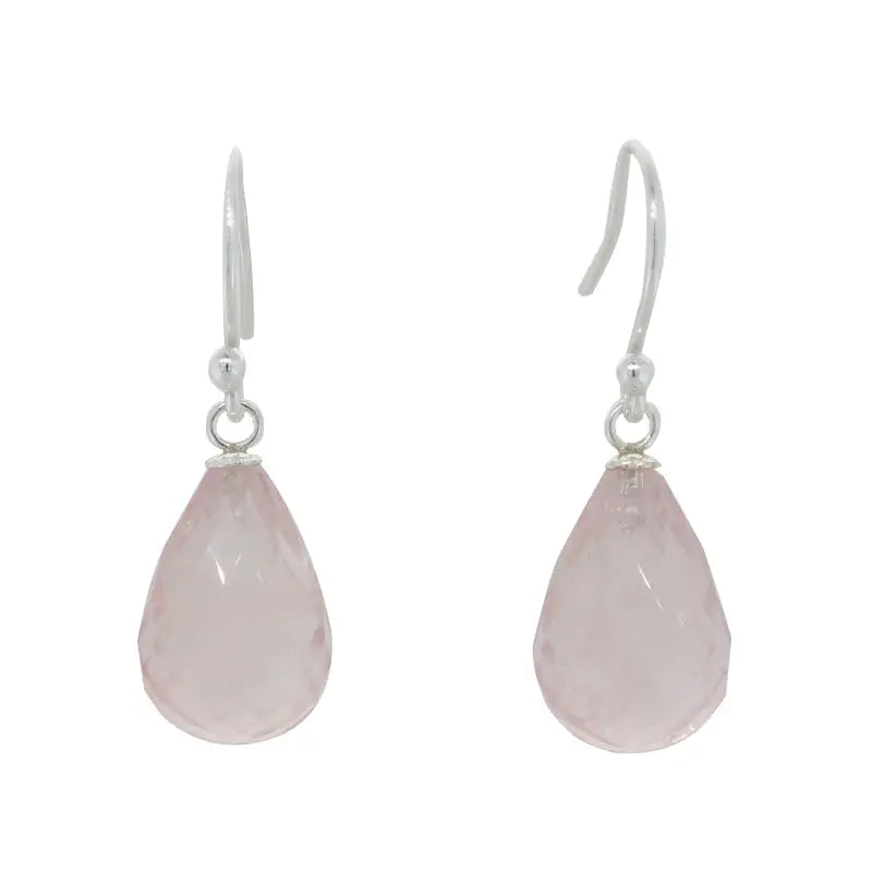 Sterling Silver Rose Quartz  A+ Grade 30mm x 10mm Briolette Drop Shepherd Hook Earrings