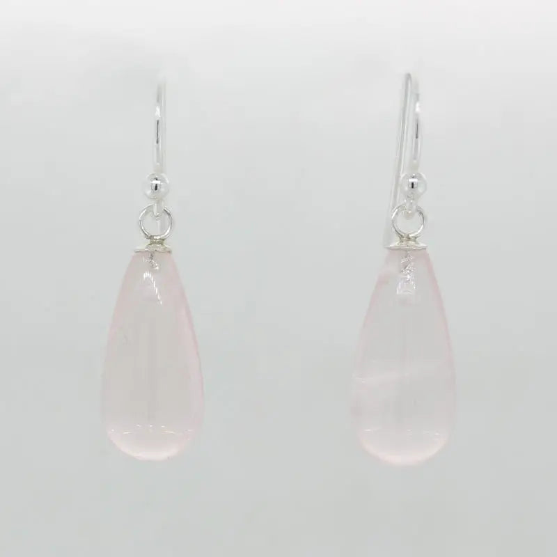 Sterling Silver Rose Quartz  AA Grade 17mm x 8mm Smooth Drop Shepherd Hook Earrings