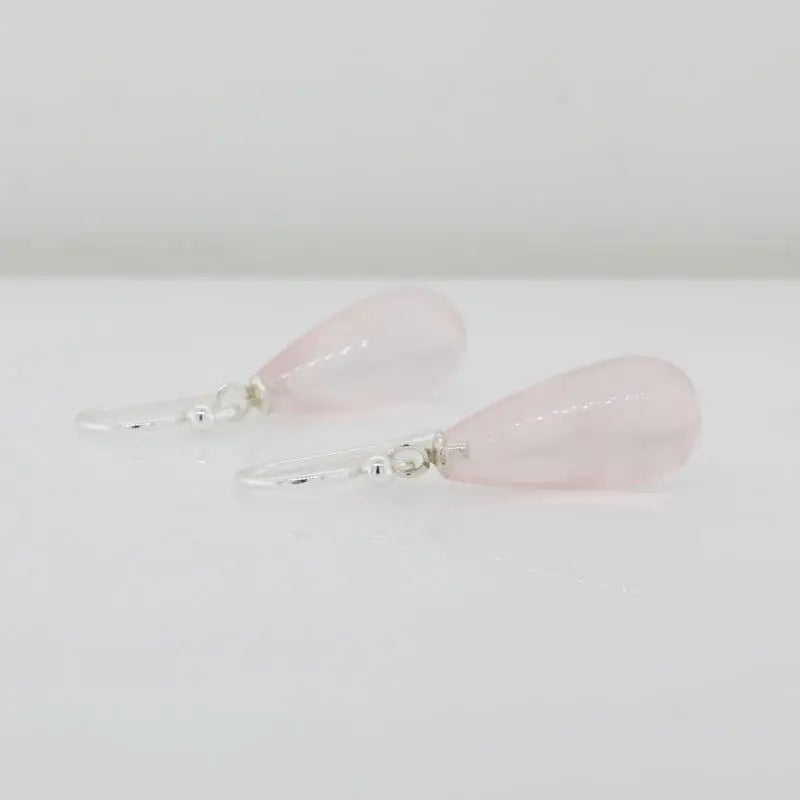 Sterling Silver Rose Quartz  AA Grade 17mm x 8mm Smooth Drop Shepherd Hook Earrings