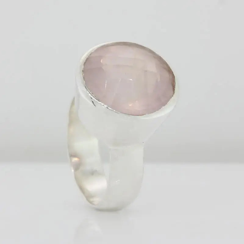Sterling Silver Round Checkerboard Cut Rose Quartz 15mm x 15mm Bezel Set Ring Size S