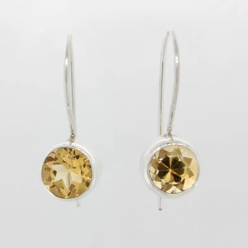 Sterling Silver Round Citrine Closing S/Hook Earrings