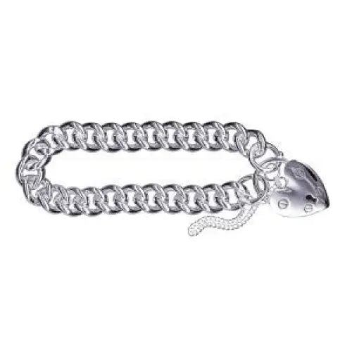 Sterling Silver Round Curb Padlock Bracelet Chain width ˜