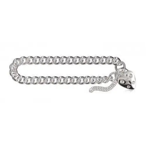 Sterling Silver Round Curb Padlock Bracelet Chain width ˜ 7mm Chain thickness ˜ 4mm