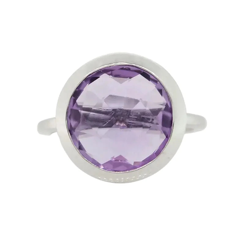 Sterling Silver Round Faceted Amethyst Ring SEASPRAY