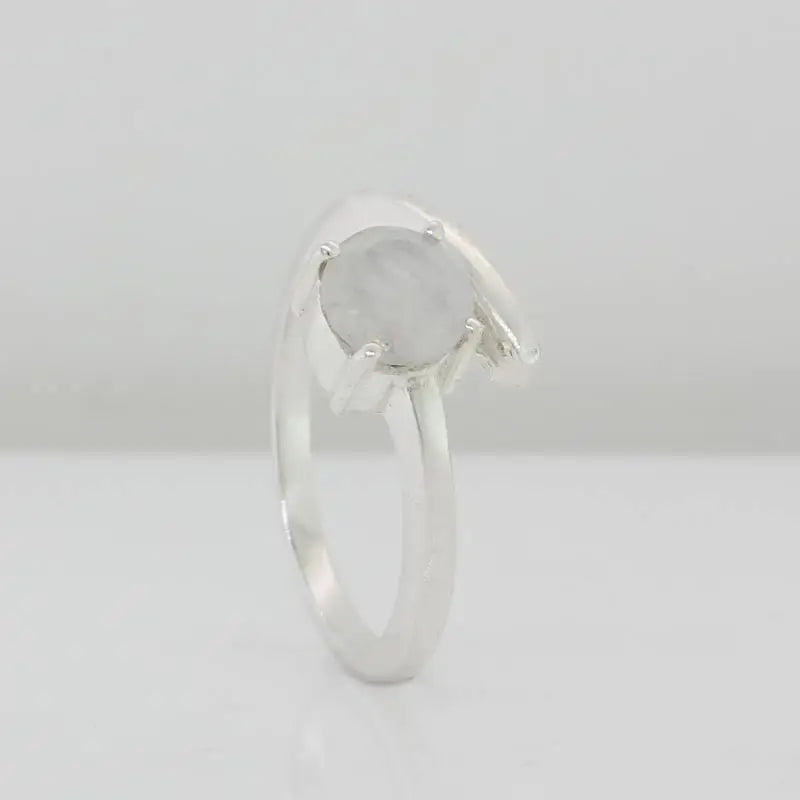 Sterling Silver Round Faceted Moonstone 6mm Claw Set Ring Size M