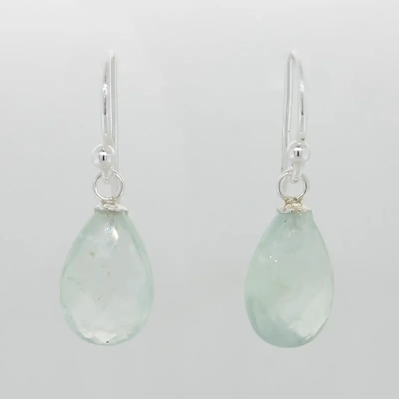 Sterling Silver Shepherd Hook Drop Earrings, 12mm x 8mm x 5mm Briolette Prehnite AA Grade