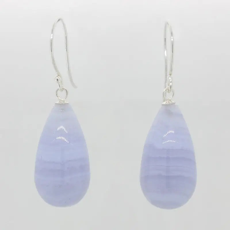 Sterling Silver Shepherd Hook Drop Earrings, 22 x 12mm Blue Lace Agate A+