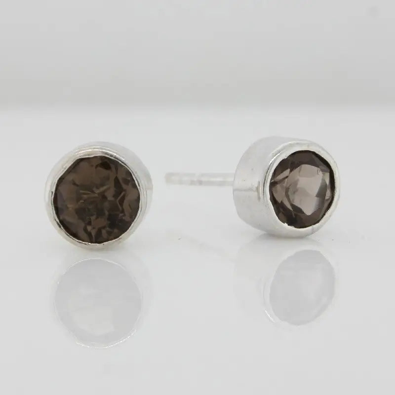 Sterling silver Smoky Quartz 6mm Stud Earrings