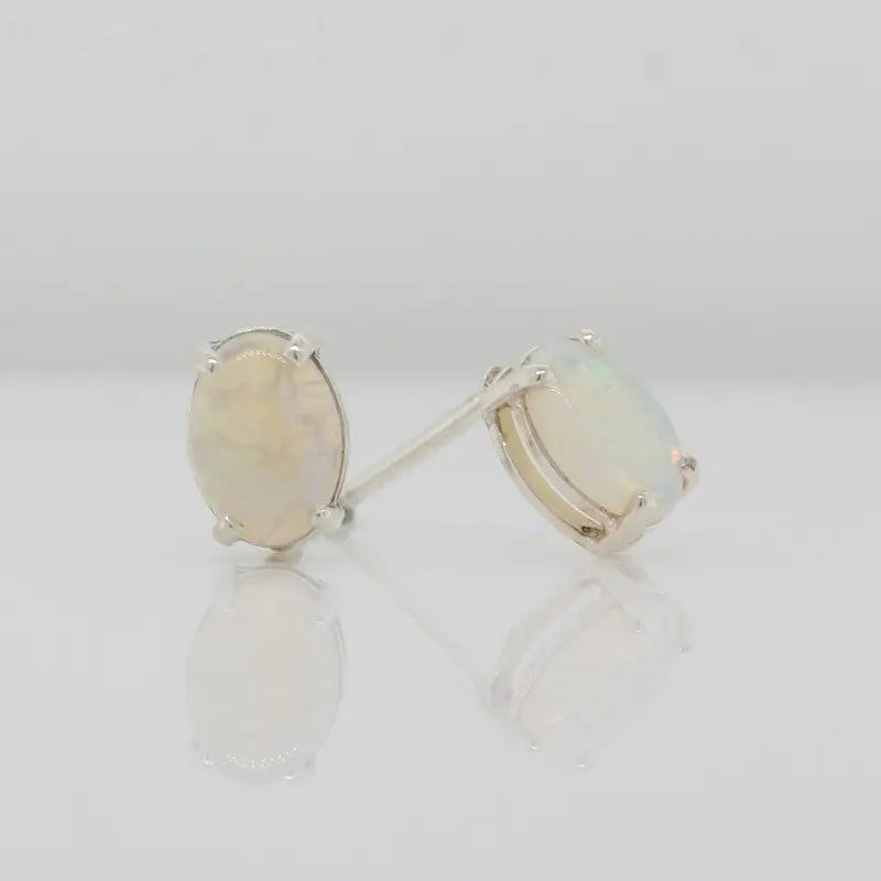 Sterling Silver Solid White Opal Studs