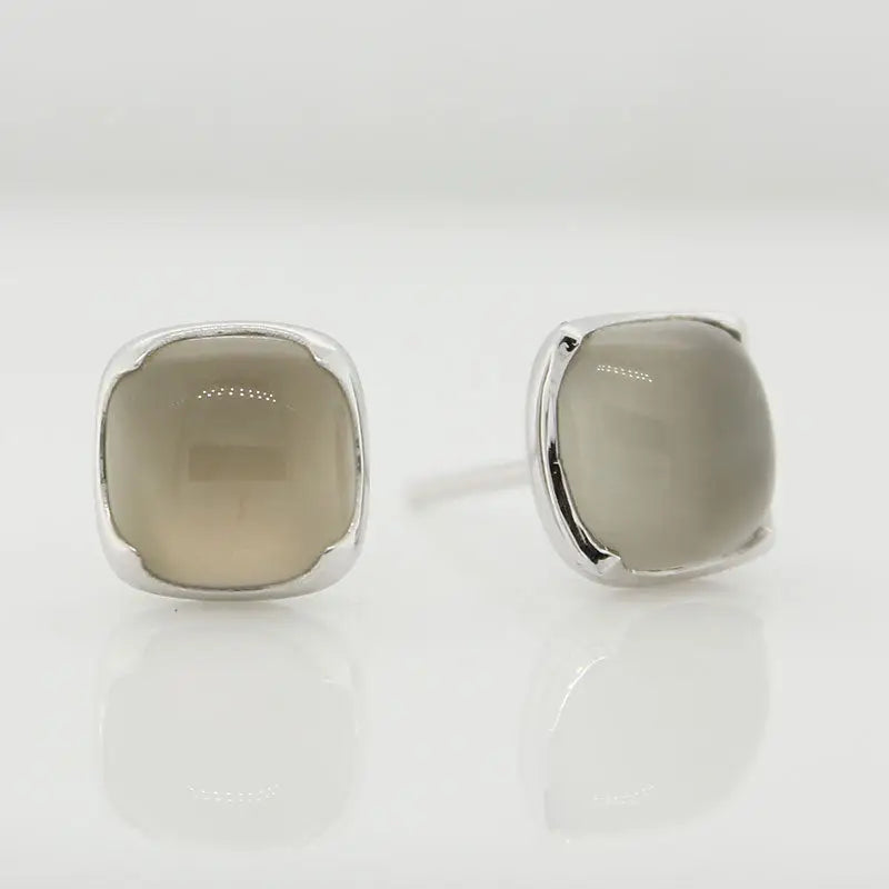 Sterling Silver Square Grey Moonstoone Stud Earrings